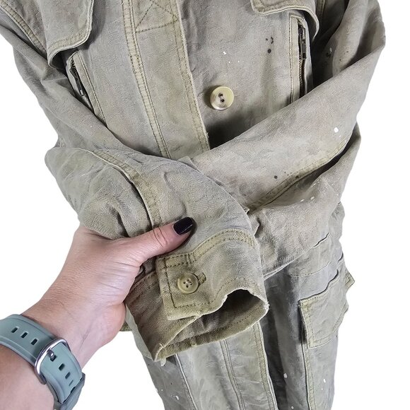 Free People Paint Splatter Military Jacket M Khaki Utility Safari Canvas Grunge - Picture 7 of 14